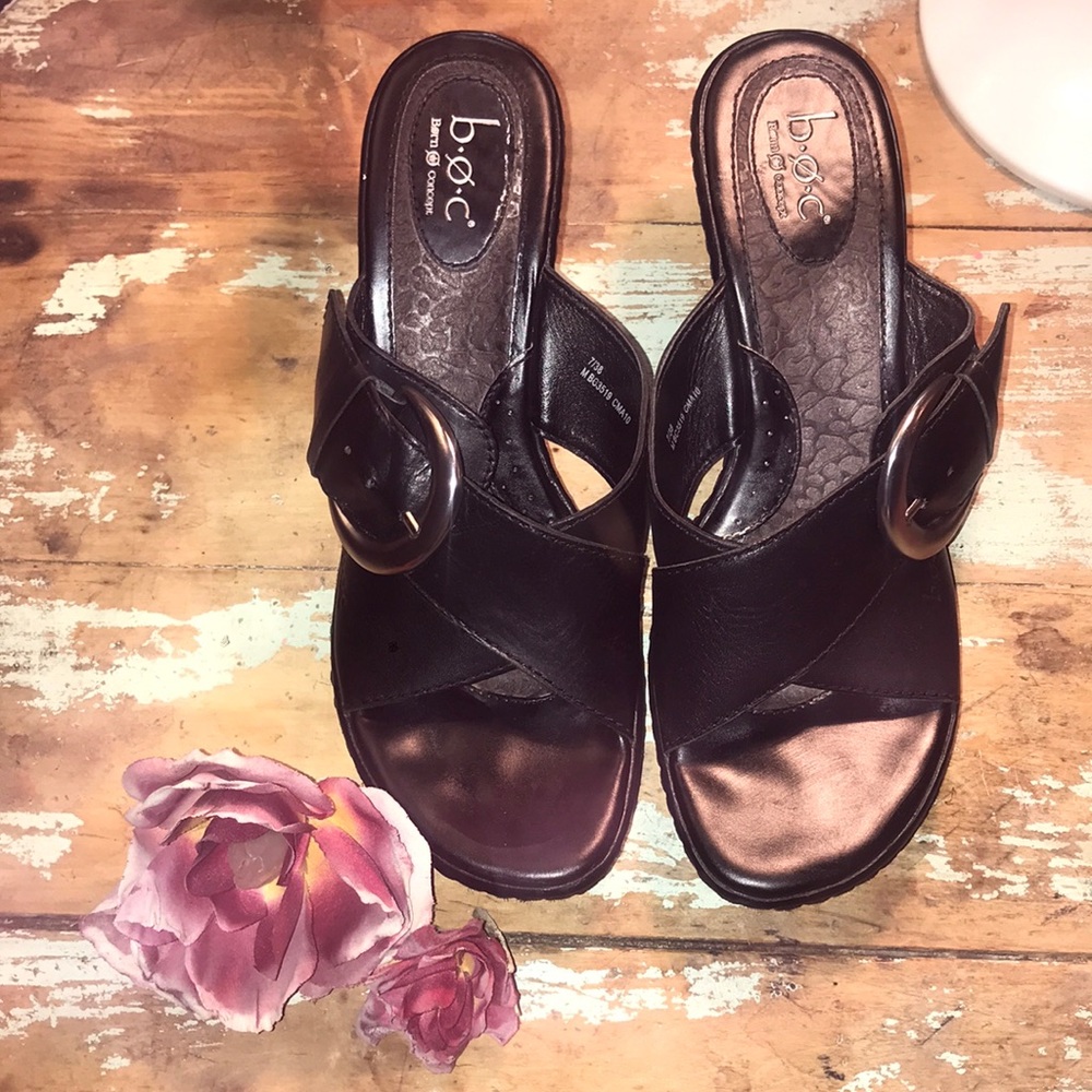 Ladies black B.O.C wedges strappy sandals Sz.7